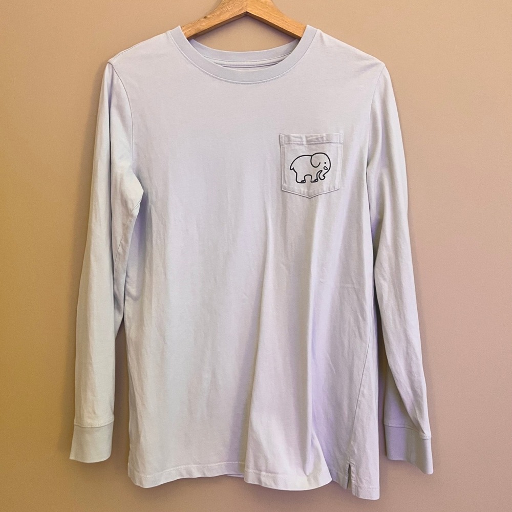 Ivory Ella Organic Cotton Long Sleeve Pocket T-Shirt Lavender Grey Elephant S